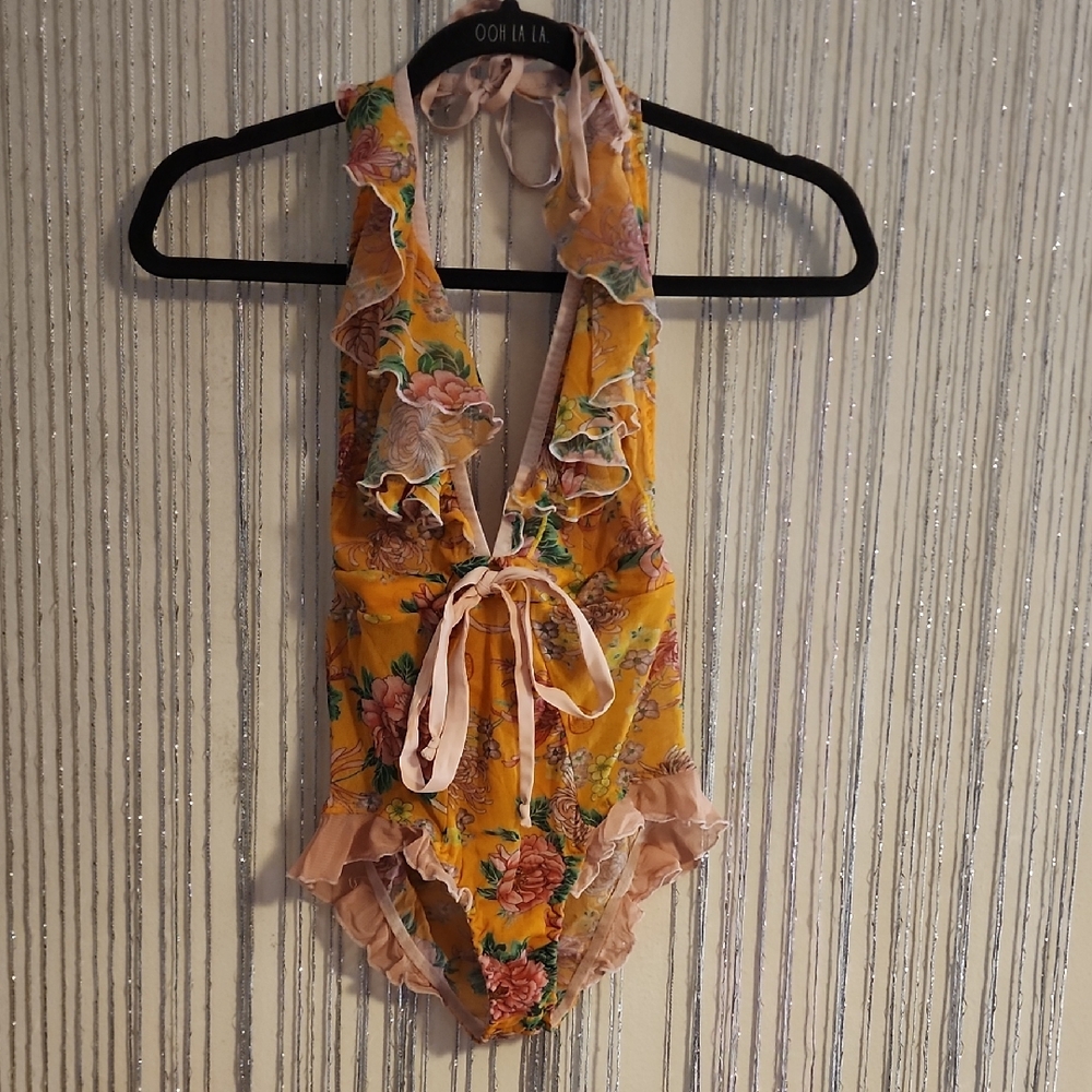 Floral Yellow bodysuit we are hah S